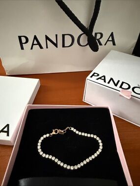 Pandora Rose Gold and Clear Stone Bracelet with Pink Box